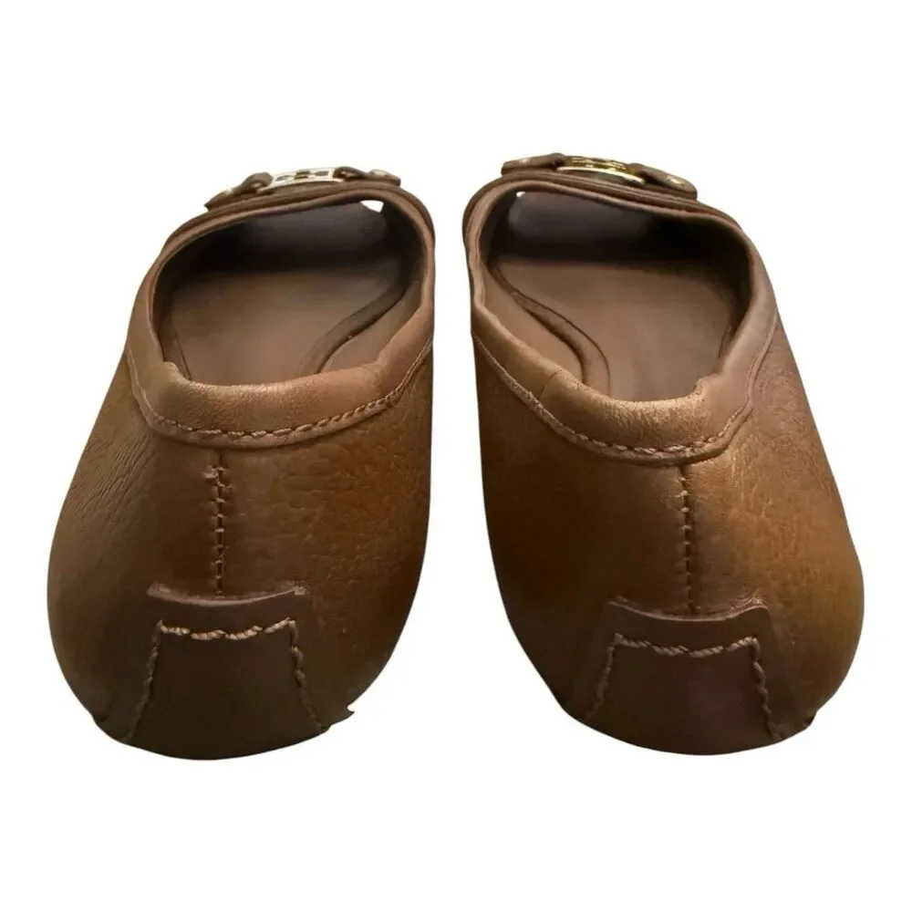 Tori Burch Brown Pebble Leather Cline Peep-Toe Flats Women's Size 7.5 $225